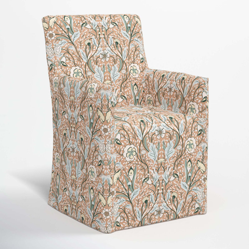 Silvia 20'' H Cotton Upholstered Armchair, Morris Botanical Peach