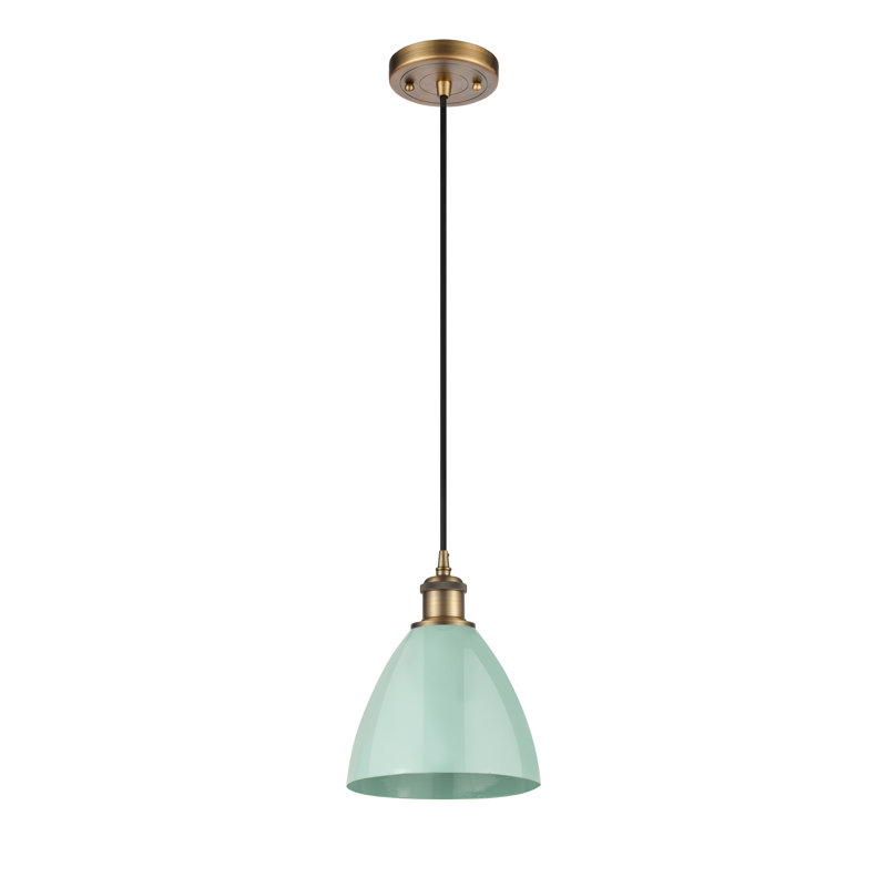 Luminaire suspendu conique 1 lumière, Vert clair, Laiton brossé