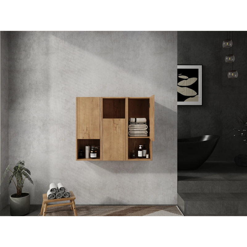 Armoire de salle de bain en imitation de chêne 36 po, 3 portes à fermeture douce, 3 fonctions pratiques et élégantes