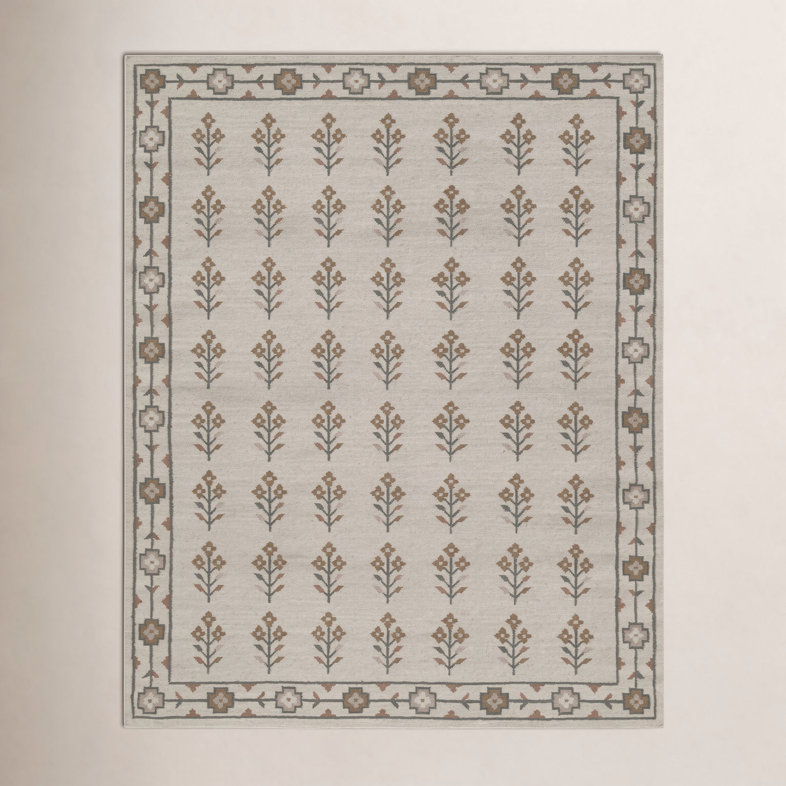 Heidi Flatweave Floral Wool Rug, 3'x5', Ivory