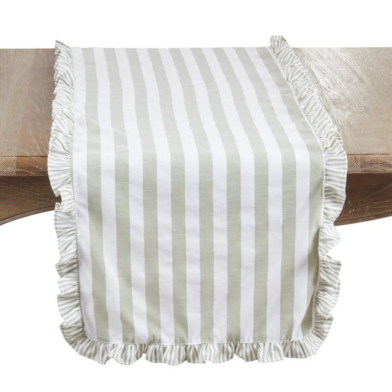 Chemin de table rayé à bords froncés - Chemin de table décoratif en mélange de coton non réversible pour table de salle à manger, 16 po x 72 po