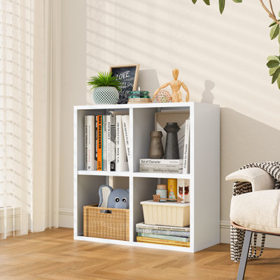 4-Cube Storage Organizer Shelf, Metal Open Cube Bookshelf, Modern Bookcase for Living Room, Home Office, Sturdy Room