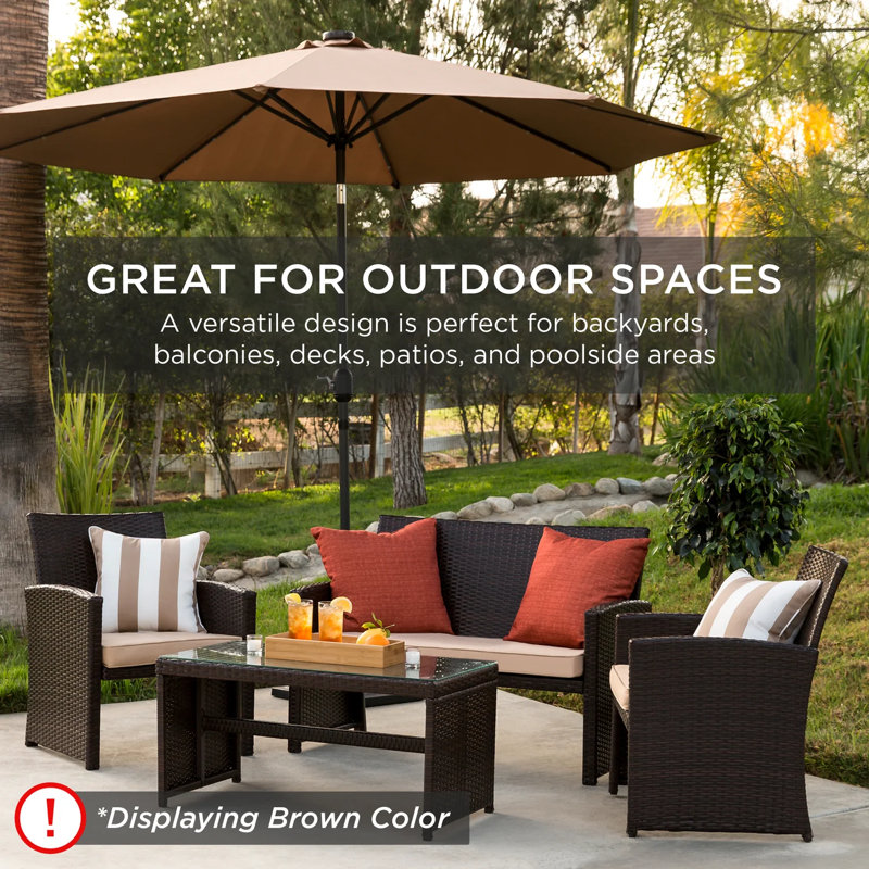 4-Piece Outdoor Wicker Patio Conversation Furniture Set w/ Table, Cushions, Teal/Black