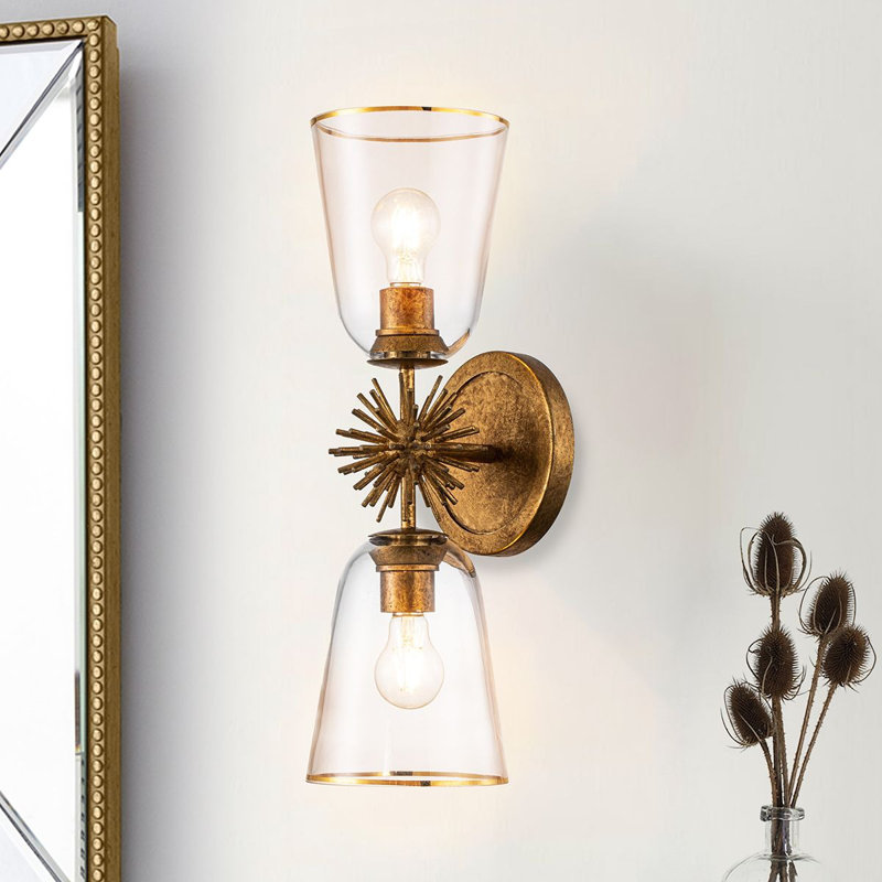 Staring 2 Light Armed Sconce, Gold Leaf