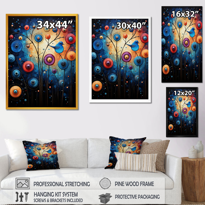 Symphonie animée bleue - Art mural, Cadre doré simple, H 20 po x l 12 po x P 1 po