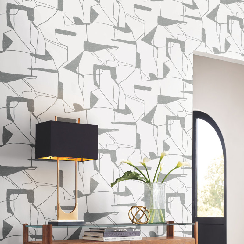 26.9' L x 27" W Wallpaper Roll, White/Gray