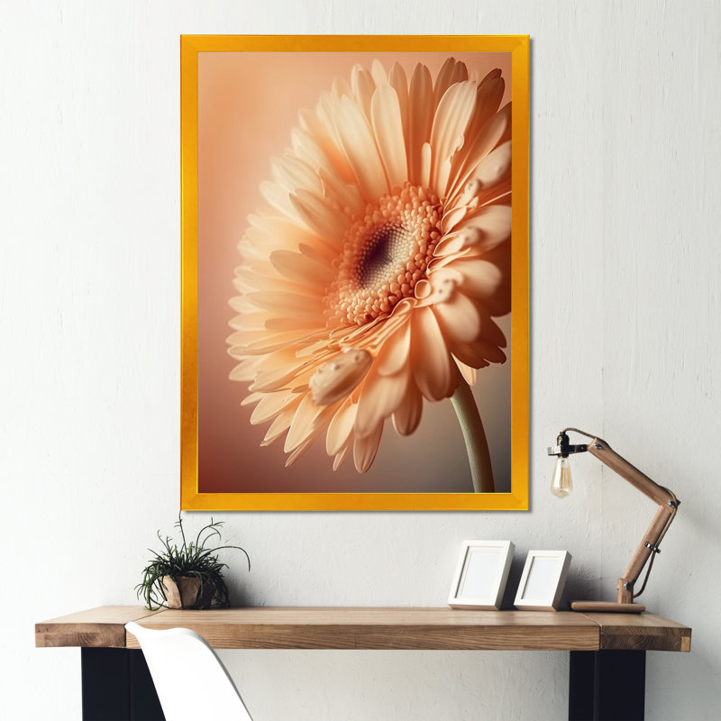 " Orange Gerbera Flower I ", 12" W x 20" H, Gold Picture Framed Canvas