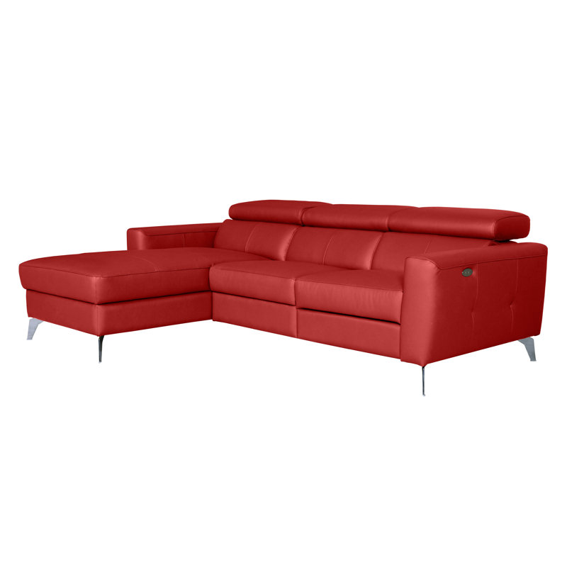 Amorian Leather Reclining Corner Sofa, Red, Left Hand Facing