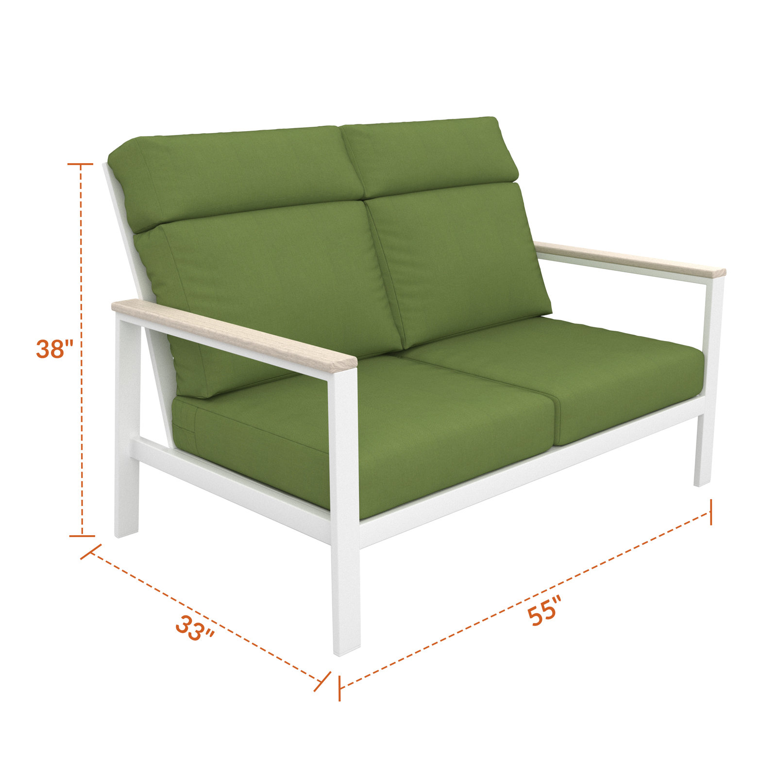 Townsend 55" Sunbrella® Patio Loveseat, Spectrum Cilantro, White