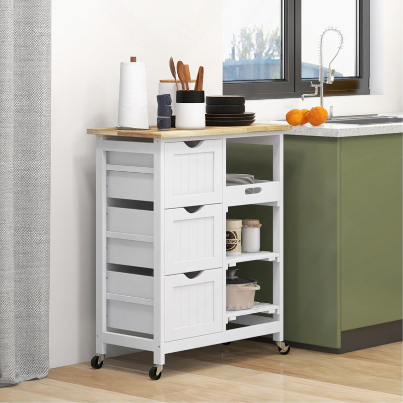 Rolling Kitchen Island Cart, Bar Serving Cart with Drawers