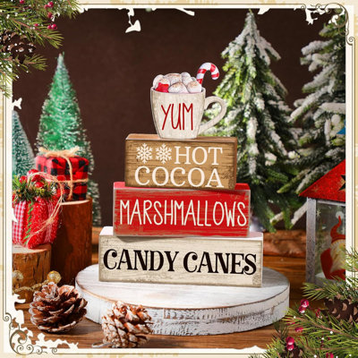 Ensemble de 4 panneaux décoratifs en bois « Chocolat chaud » de style ferme à étages | Centre de table rustique pour tablette, comptoir de cuisine, coin café, présentoir à étages, décoration de chambre pour les fêtes d'hiver