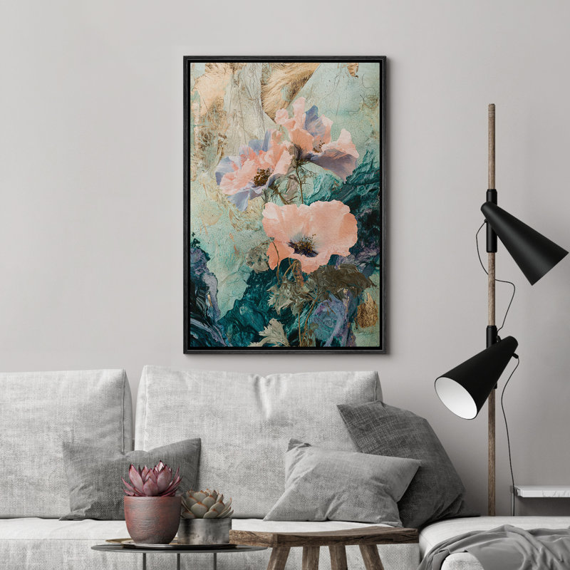 «Elegant Poppy Flowers», impression sur toile encadrée, Noir, H 24 po x l 16 po