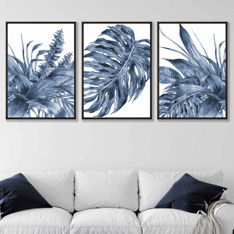 Tropical Bouquet - 3 Piece Single Picture Frame Painting Set on Plastic / Acrylic, 43 H x 99cm W, White