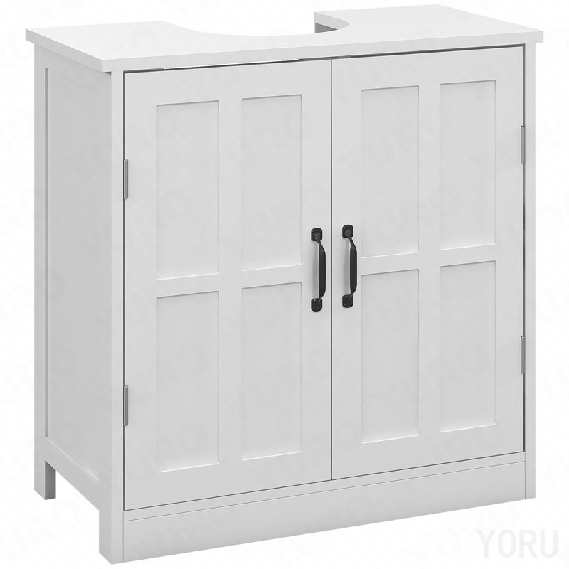 Cabinet de lavabo de salle de bain, meuble-lavabo piédestal avec tablette réglable, blanc (lavabo non inclus)