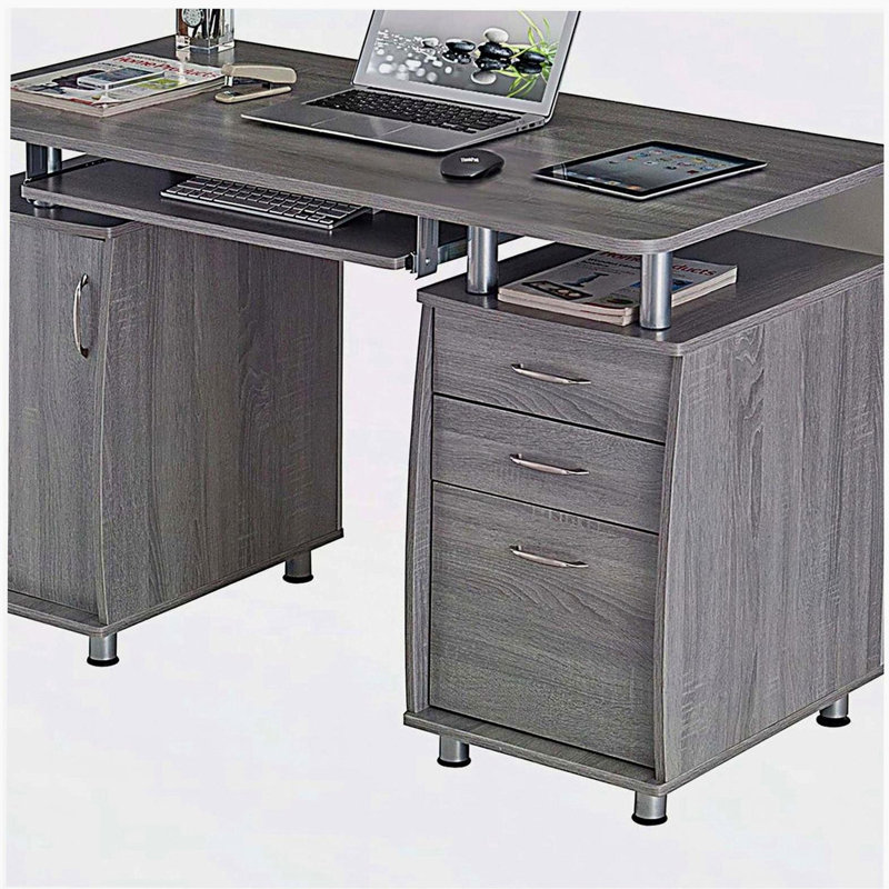 Bureau d'ordinateur complet avec rangement, Gris