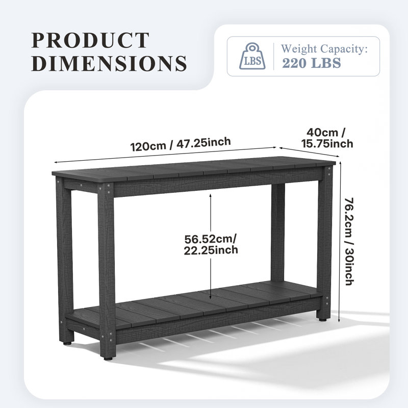 Rectangular Outdoor All-Weather Console Table,Black, Black