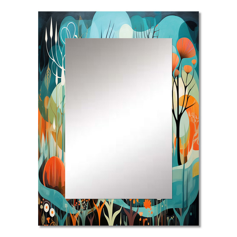 Teal Mid Century Mod Nature - miroir mural moderne Mid-Century, miroir décoratif bleu sarcelle, impression d'art en métal
