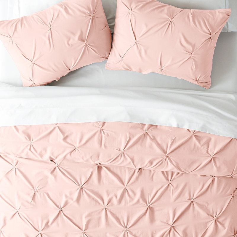 Duvet Cover Set Pinch Pleat Microfiber Ultra Soft Bedding, King Duvet Cover + 2 Standard Shams, Pink