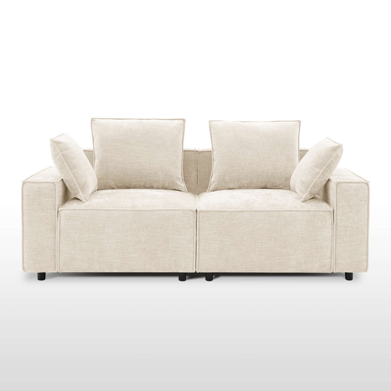 Canapé modulaire en chenille à accoudoirs carrés 78 po Makassar, Chenille beige