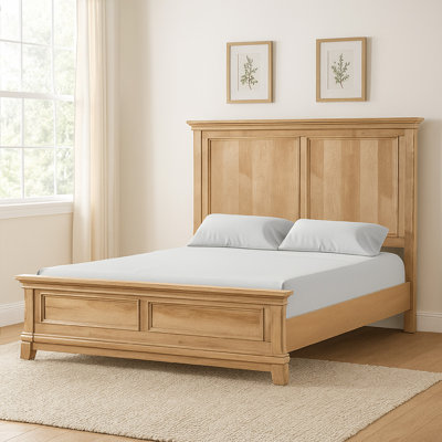 Lit grand Lexa avec tête de lit et moulure en bois de chêne brun naturel