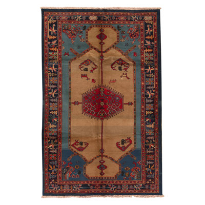 Hand-Knotted High-Quality Red and Blue Area Rug