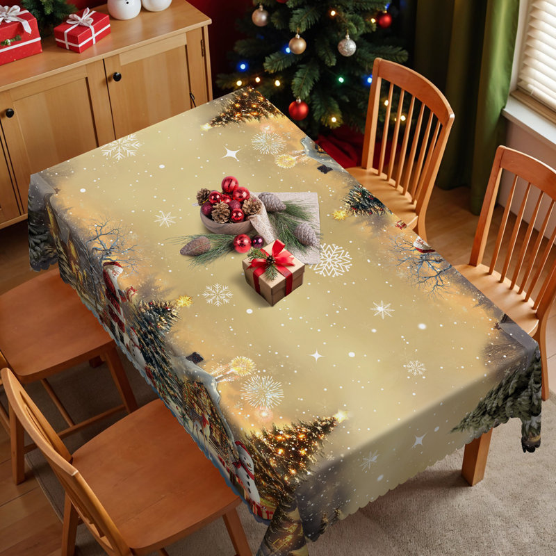 1pc Christmas Themed Print Tablecloth, Round/Rectangular Table Cloth, Mantel Para Mesa De Comedor, Xmas Decor, Holiday Party Indoor Dining Decor, Round Rectangle Christmas Table Cover, Festive Home Kitchen Accessory Gifts, Several Sizes Available