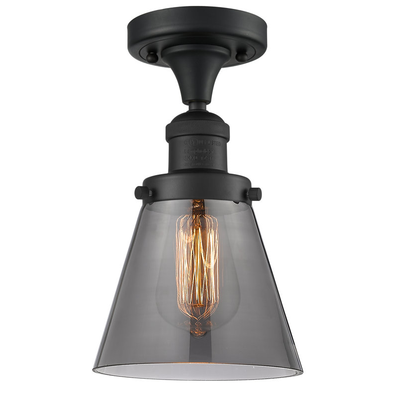 Plafonnier semi-encastré 1 lumière Cone, Noir mat, Ampoule non incluse, Fumé