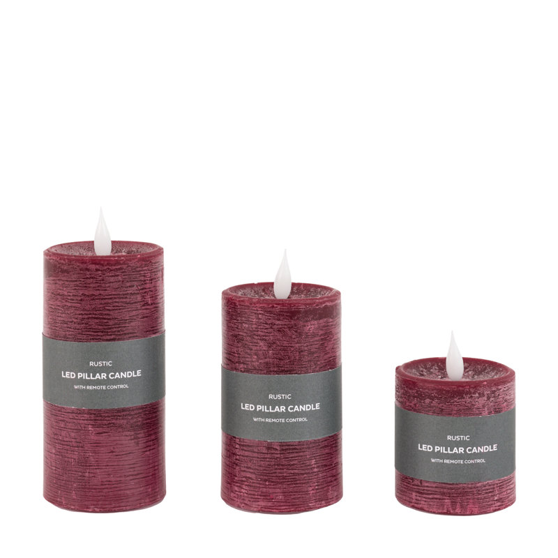 Unscented Flameless Pillar Candle with Plastic Holder, Oxblood