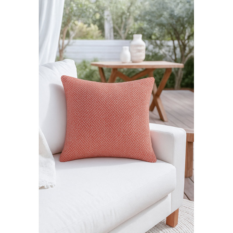 Marisol Herringbone Bay Indoor Outdoor Pillow 20x20, Red, Square 24", Polyester
