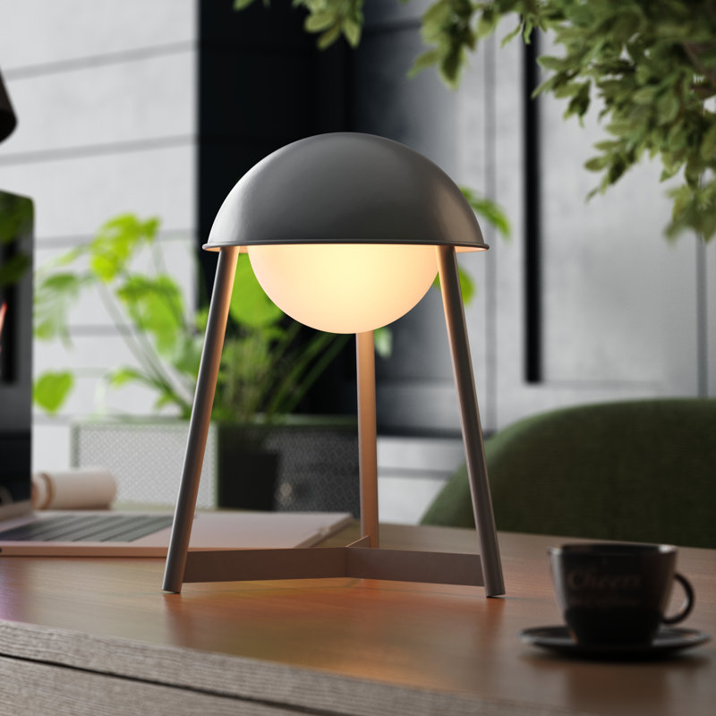 HELMET Rechargeable Cordless LED Table Lamp, 3-Levels Brightness Touch Sensor Control, Iron, Gray