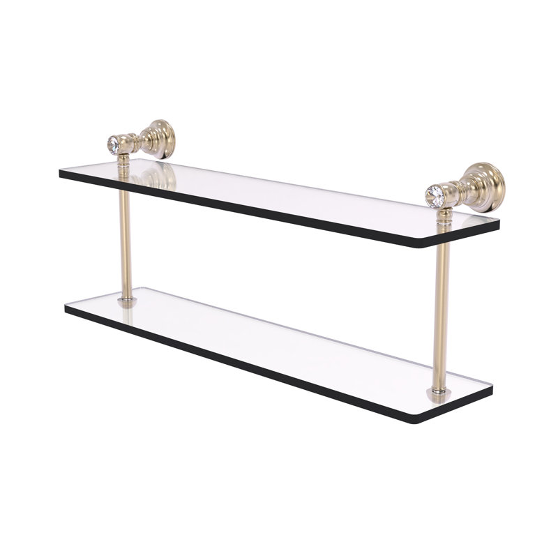 Freyja 2 Piece Glass Tiered Shelf with Towel Bar, Antique Pewter, 5.6" H x 22" W x 9.2" D