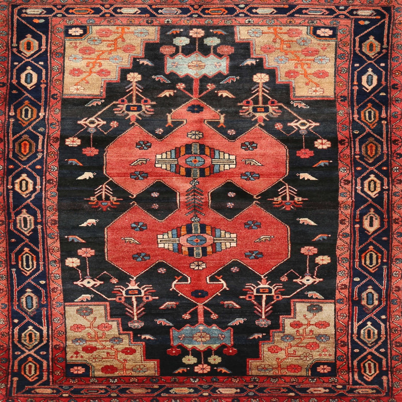 Tapis traditionnel noir / brun / rouge, Carré 6 pi