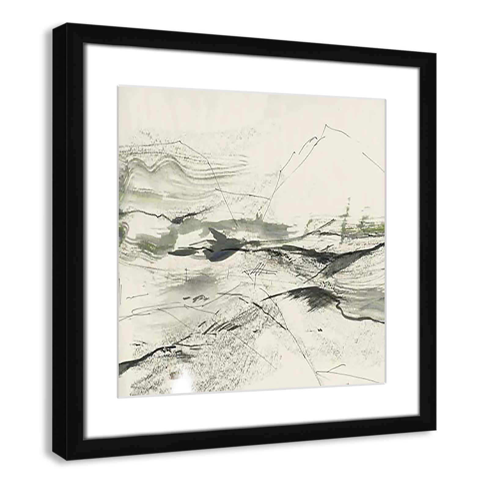 Green Sketches Print, 17" H x 17" W x 1.25" D, Black Box Framed