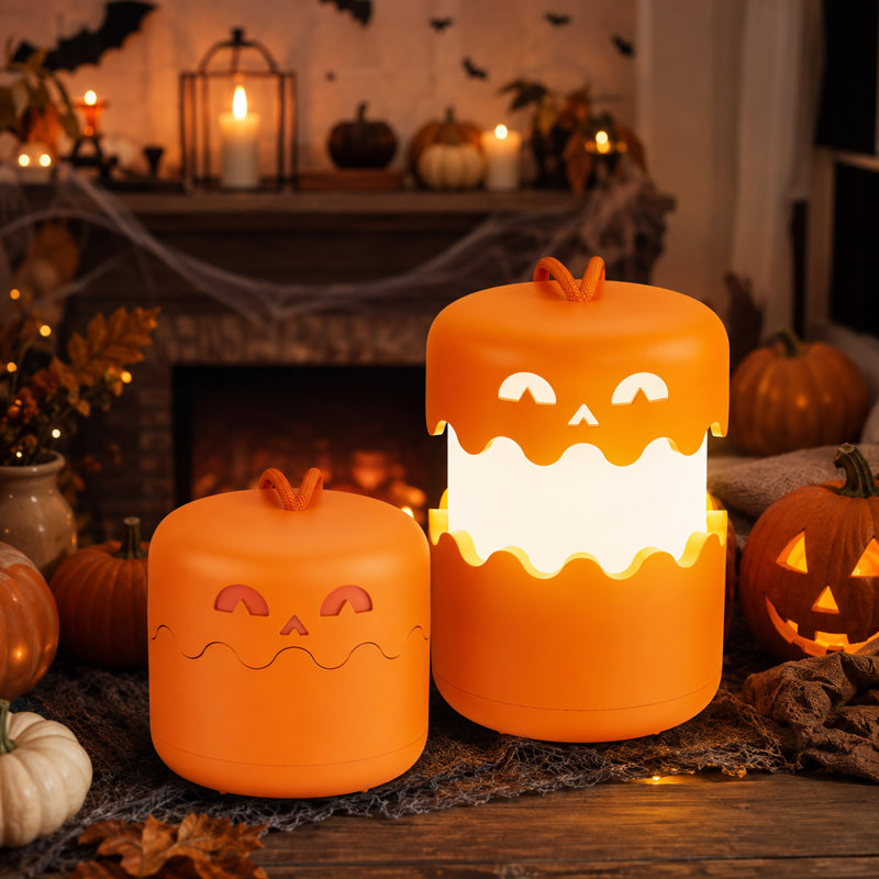 2 lanternes de citrouille d'Halloween pliables, lumière DEL rechargeable