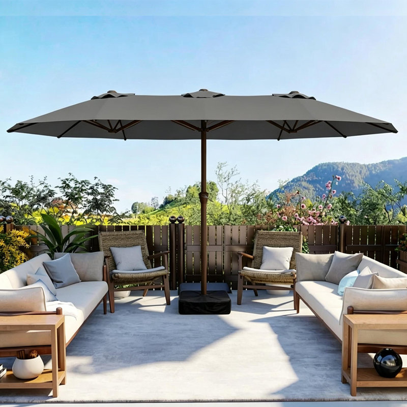 Parasol de patio à double face 15 pi x 9 pi avec base pour piscine de jardin, Beige