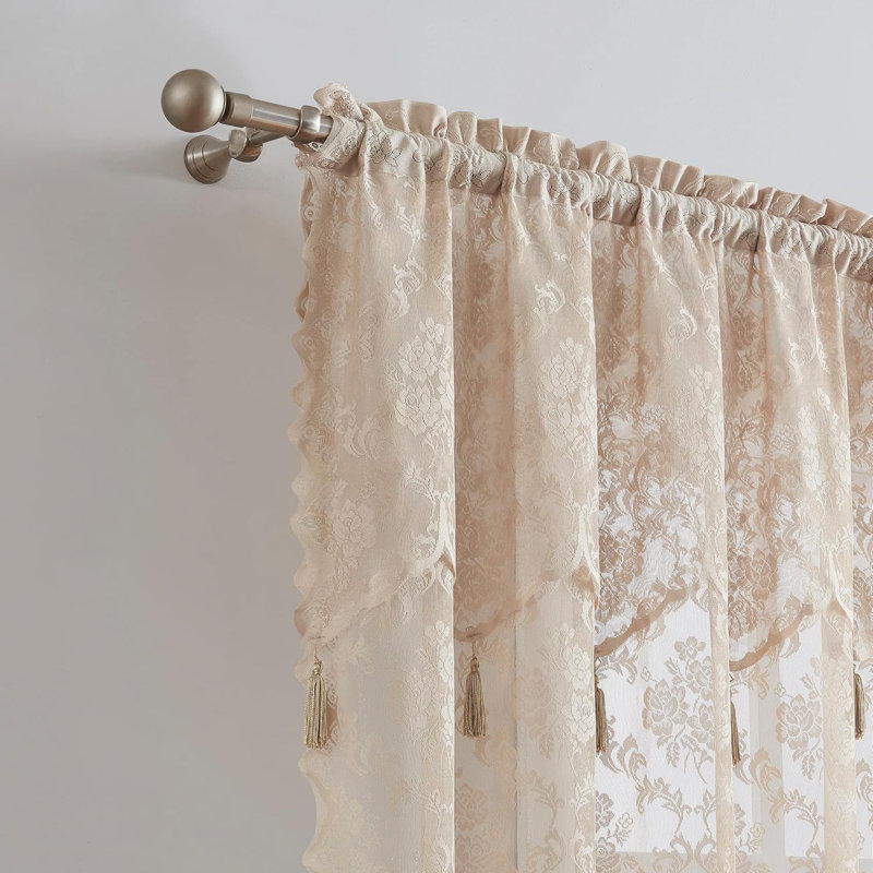 Luxury Lace Valance 54 W X 22 L Size With 6 Tassels For Vintage Kitchen, Dining Room Or Bathroom Décor, Gold
