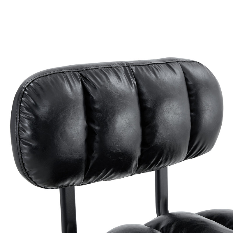 Ensemble de 2 tabourets de bar modernes à hauteur réglable, tabourets revêtus de cuir polyuréthane noir avec base et repose-pieds en métal doré pour îlot de cuisine, bar personnel et salle de jeux