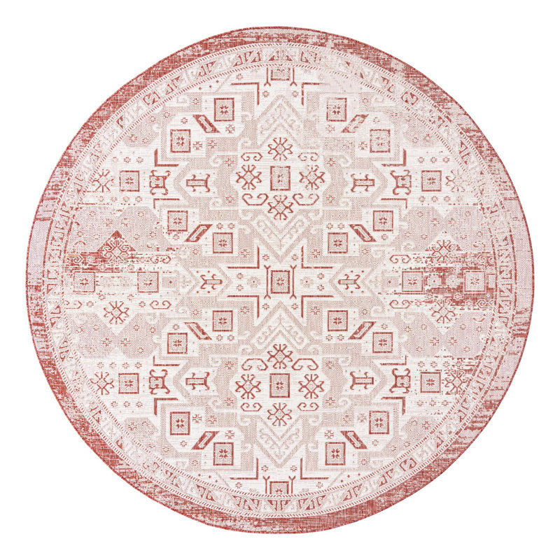 Tapis intérieur / extérieur bleu Allexis Southwestern, Rond 10 pi