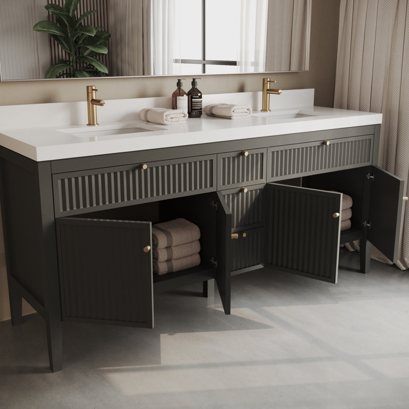 Meuble-lavabo double 72 po Davos, Gris