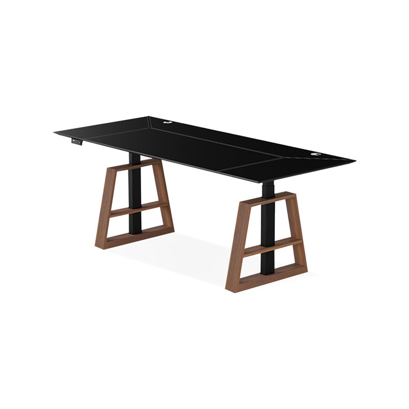 Bureaux rectangulaires noirs en bois manufacturé, 51.57" H x 55.12" W x 27.56" D
