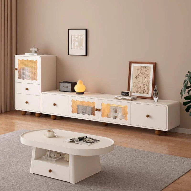 Meuble télé crème en bois manufacturé,  H 17,72 po x l 70,87 po x P 15,75 po 