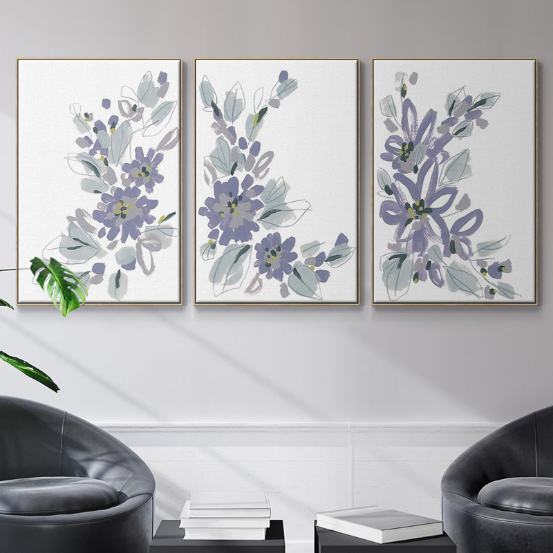 Periwinkle Patch I, reproduction encadrée sur toile 3 pièces, Naturel, H 48 po x l 96 po x P 2 po