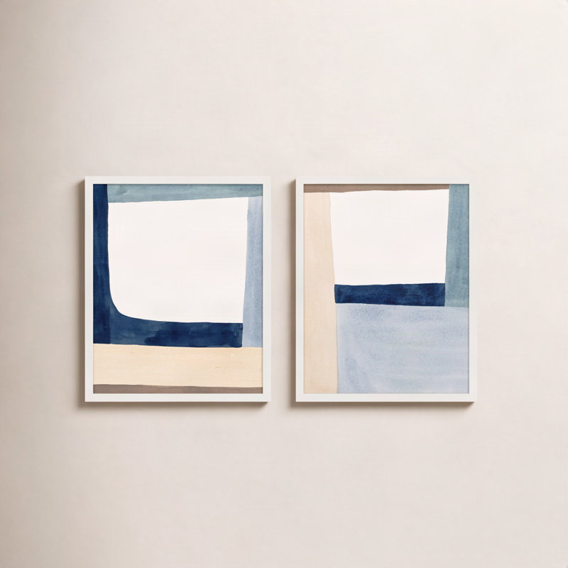 Composition in Blue 2-Piece Print Set, 38" H x 60" W, Picture Framed Paper, White