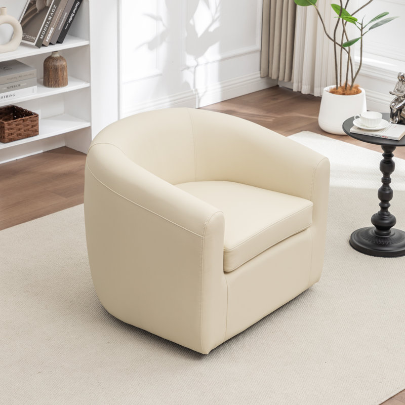Fauteuil demi-tonneau pivotant rembourré Morre, Beige