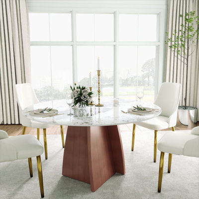 53" Round Marble Dining Table with Iron Metal Base, Artificial Marble for 6 People, Dining Room/Living Room Kitchen Dining Table,Pandora (Dining Table Only)