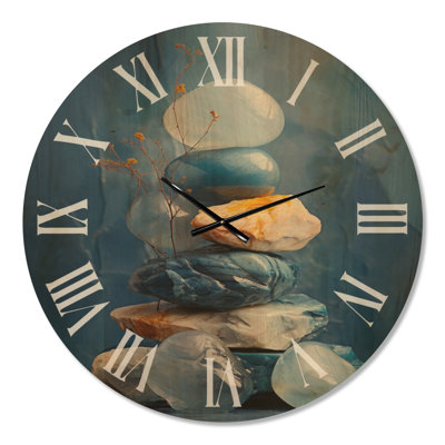 Extra Large Boho Wall Clock – Serenity Stone Minimalism, Printed on Wood