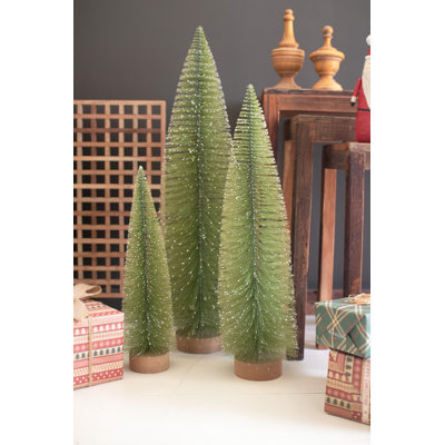  Ensemble de 3 sapins de Noël à brosse géante - Faux flocage vert