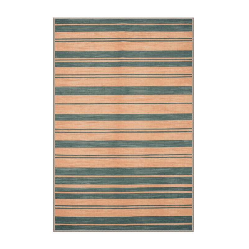 Tapis brun à rayures horizontales lavable à la machine, Rectangle 5 pi x 8 pi