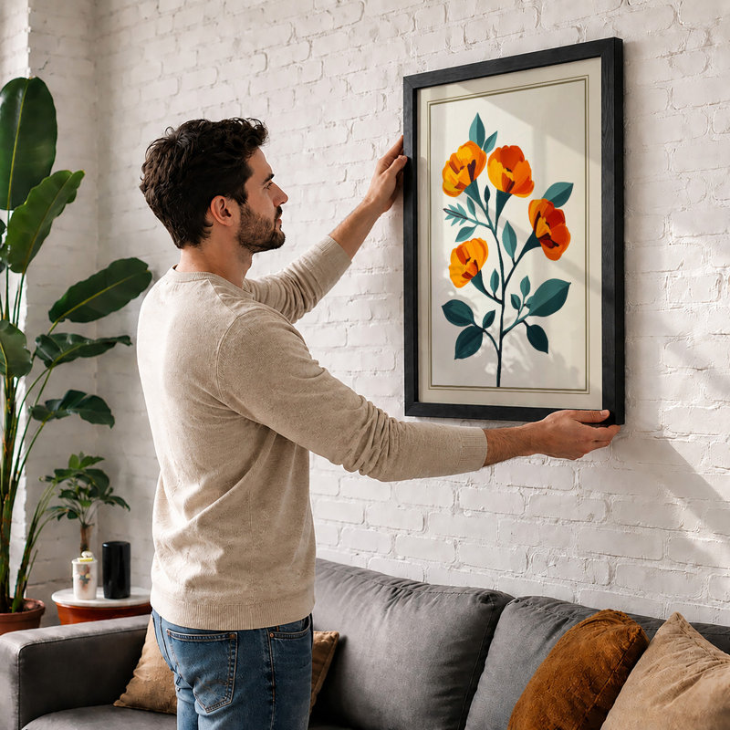 Flowering Stem Botanical - Framed Print, A4 - 29.7 x 21.0 cm, White