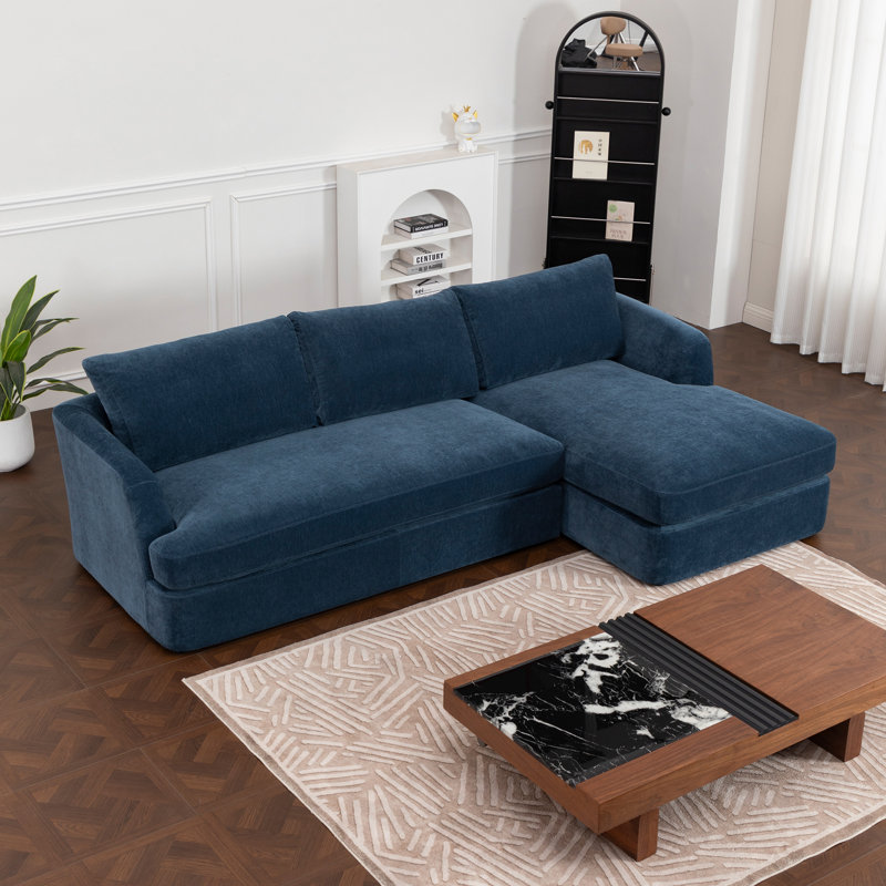 Alameda 109" W Velvet L-Shaped Sectional, Right Hand Facing, Pacific Velvet